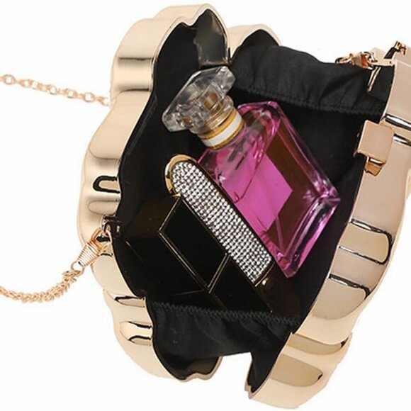 Brand New Sparkly Acrylic Clutch 6.7inch Flower Gold Elegant Evening Bag for Par - Picture 4 of 6